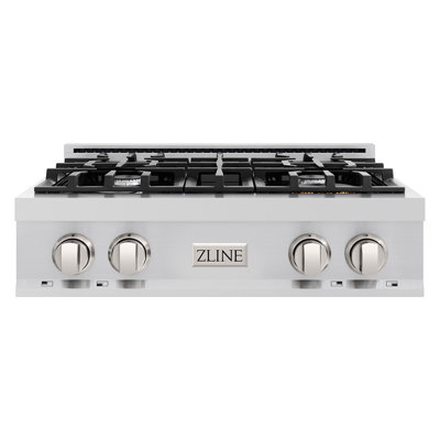 ZLINE 30 in. Classic Gas Rangetop with 4 Brass Burners and Porcelain Cooktop in Stainless Steel