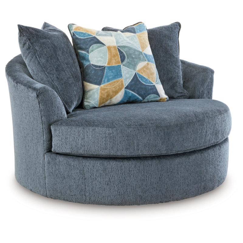 Gwenith Upholstered Swivel Accent Chair, Navy Polyester