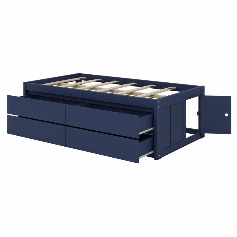 Lit capitaine avec tiroirs de rangement et cadre renforcé pour des chambres bien organisées, Lit simple, Navy Blue
