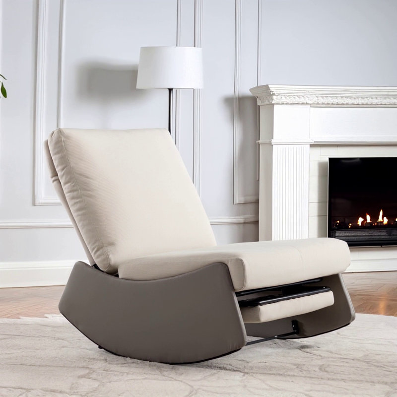 Modern Rocking Chair Recliner, Gray/Beige