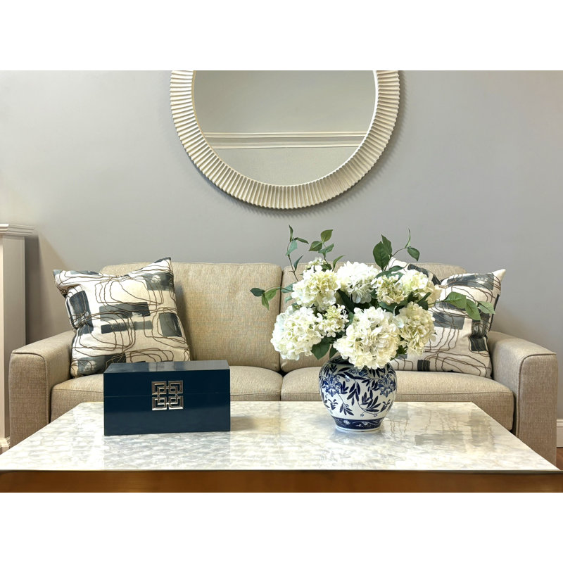 Hydrangea Floral Arrangement In A Decorative Ceramic Vase, White, 24" H x 21" W x 21" D