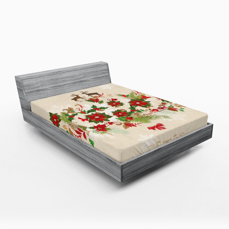 Drap-housse Ambesonne, paquet de 2, Beige / rouge / floral vert, Drap-housse de taille très grand