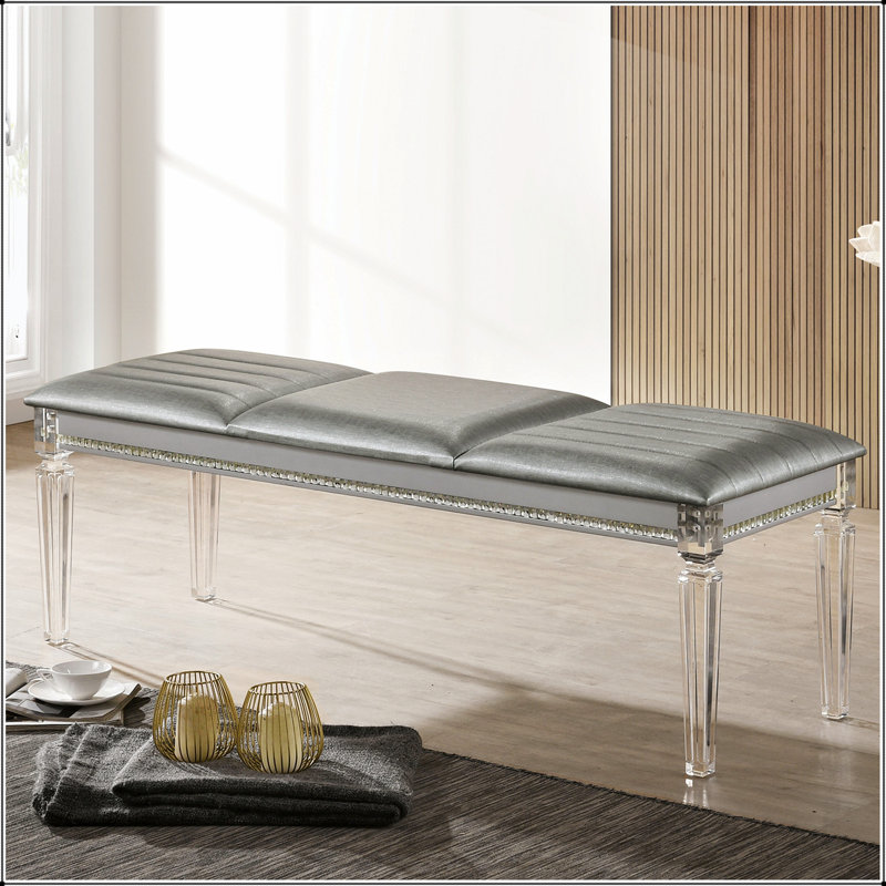 Banc en argent massif antique antique classique 1pc avec pieds en cristal et miroir contemporain, Gris