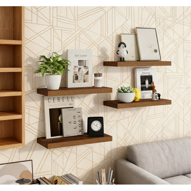 Ensemble de 2 petites tablettes murales en bois flottantes avec supports invisibles pour le salon, la chambre à coucher, la cuisine, le rangement de la salle de bain et la décoration