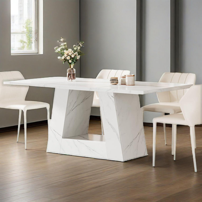 Table de salle à manger moderne en faux marbre blanc