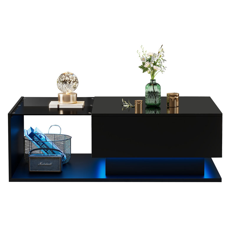 Deagon Lift Top Solid Coffee Table with Storage, Black