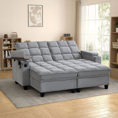 Canapé-lit convertible 2 pièces Chiase avec USB et Type-C, 2 porte-gobelets, table d'appoint, rangement sous le siège et accoudoirs de rangement