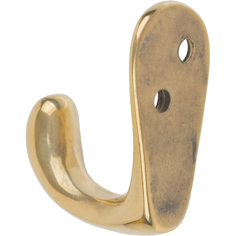Small Solid Brass Single Coat Hook | 1-1/2 High x 1-3/8 Projection