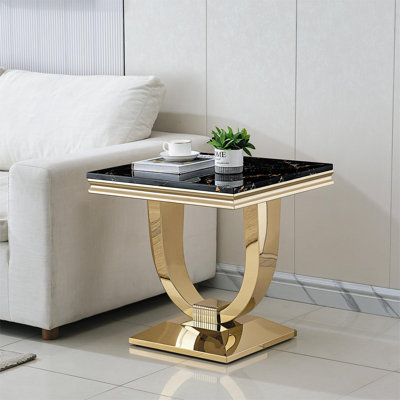 End Table With Polished Stainless Steel Ring-Shaped Base