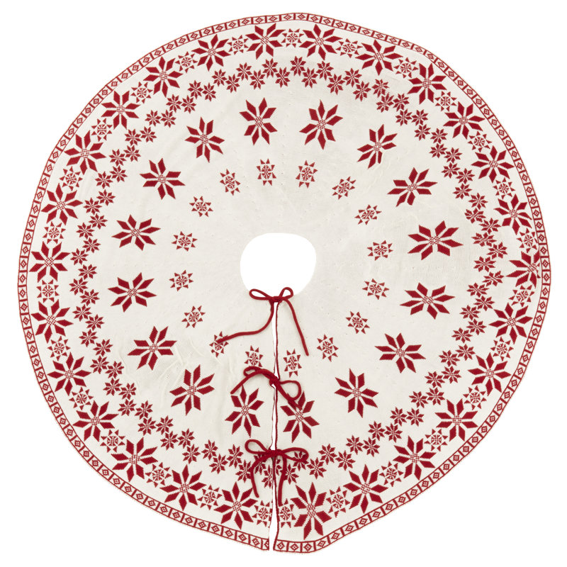 56-Inch Red and White Knit Reversible Christmas Tree Skirt