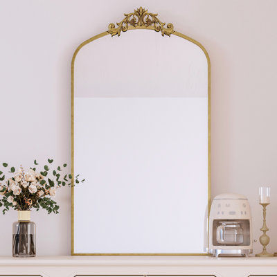 Miroir de salon à cadre métallique orné, 43 x 24 pouces, style vintage, bronze antique, - Pour chambre, salon, entrée,