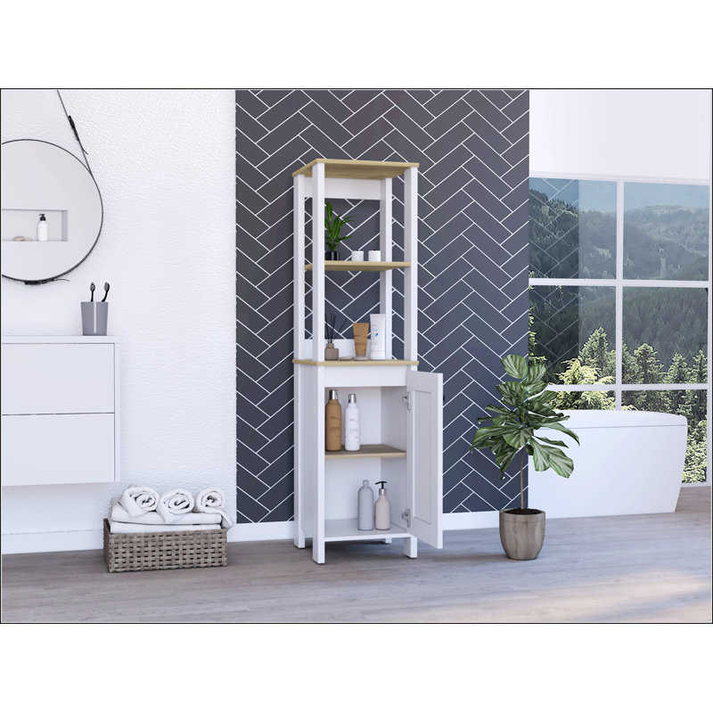 4-Shelf Linen Cabinet, White/Light Oak
