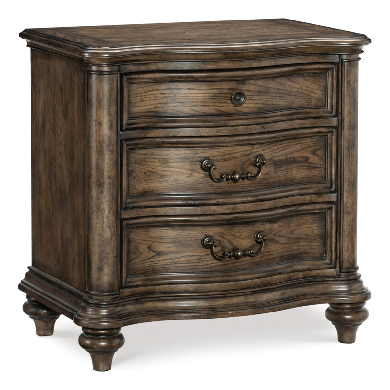 Table de chevet en bois au fini chêne brun - Structure stable et robuste pour 3 éléments décoratifs classiques de chambre à coucher