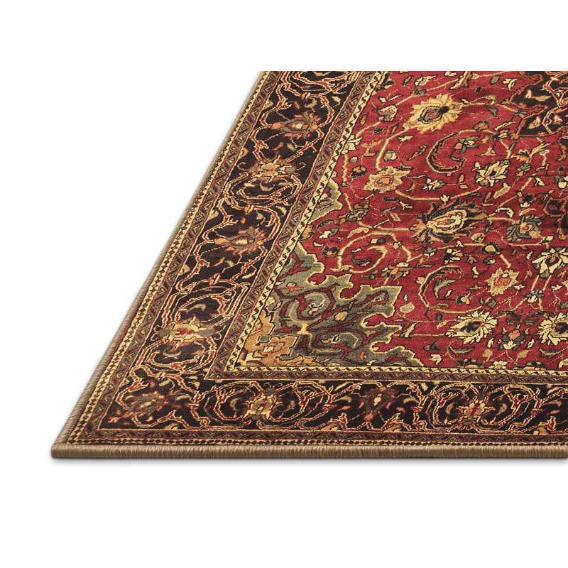 Tapis oriental brun en laine et polyester tissé à la machine 7 pi x 10 pi Jelon