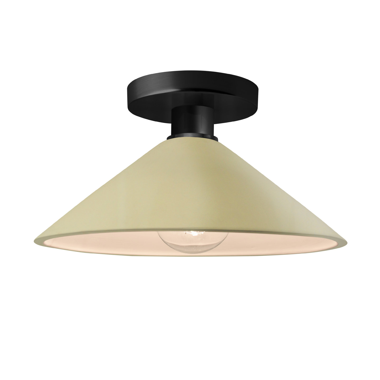 Single Light Ceramic Semi Flush Mount, Vanilla Gloss, Matte Black, LED (Integrated)