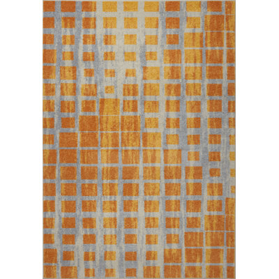 Tapis géométrique gris / orange Pinheiro