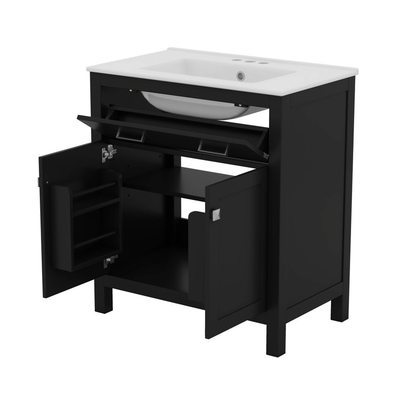 Ensemble de meuble-lavabo 60 po avec double meuble-lavabo et double lavabo en céramique, Noir
