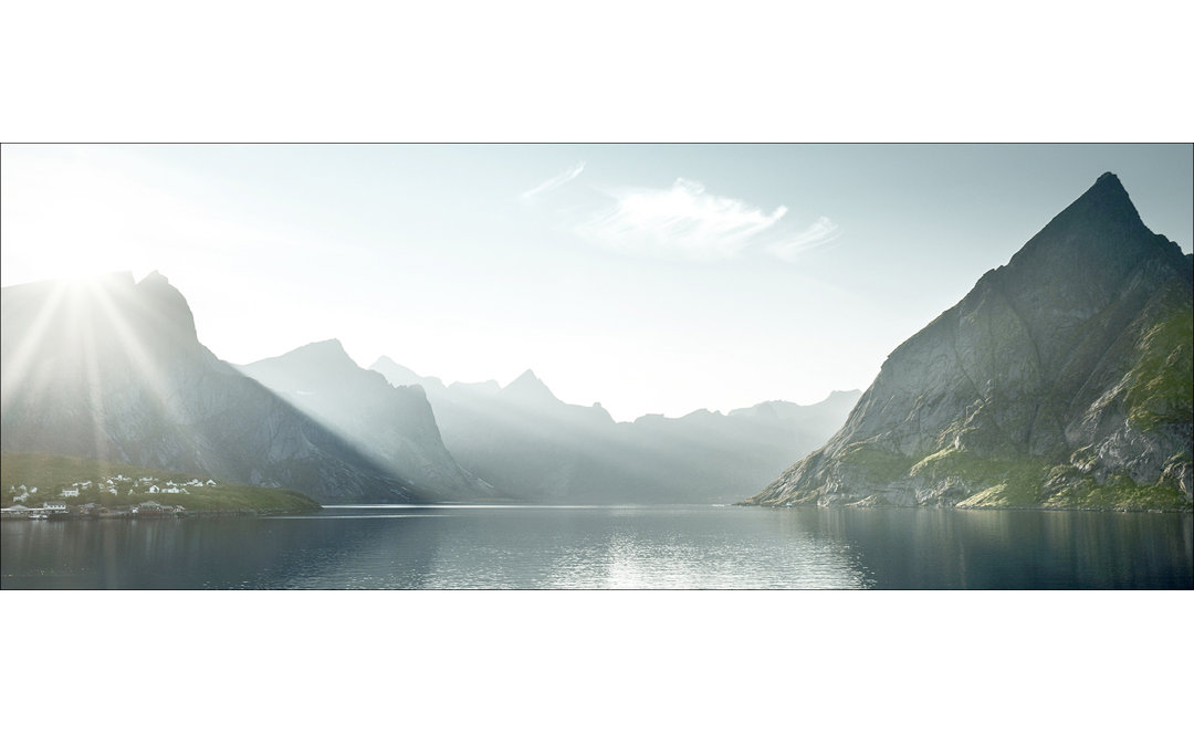 Bergsee I – Rahmenloser Panorama-Kunstdruck auf Floatglas