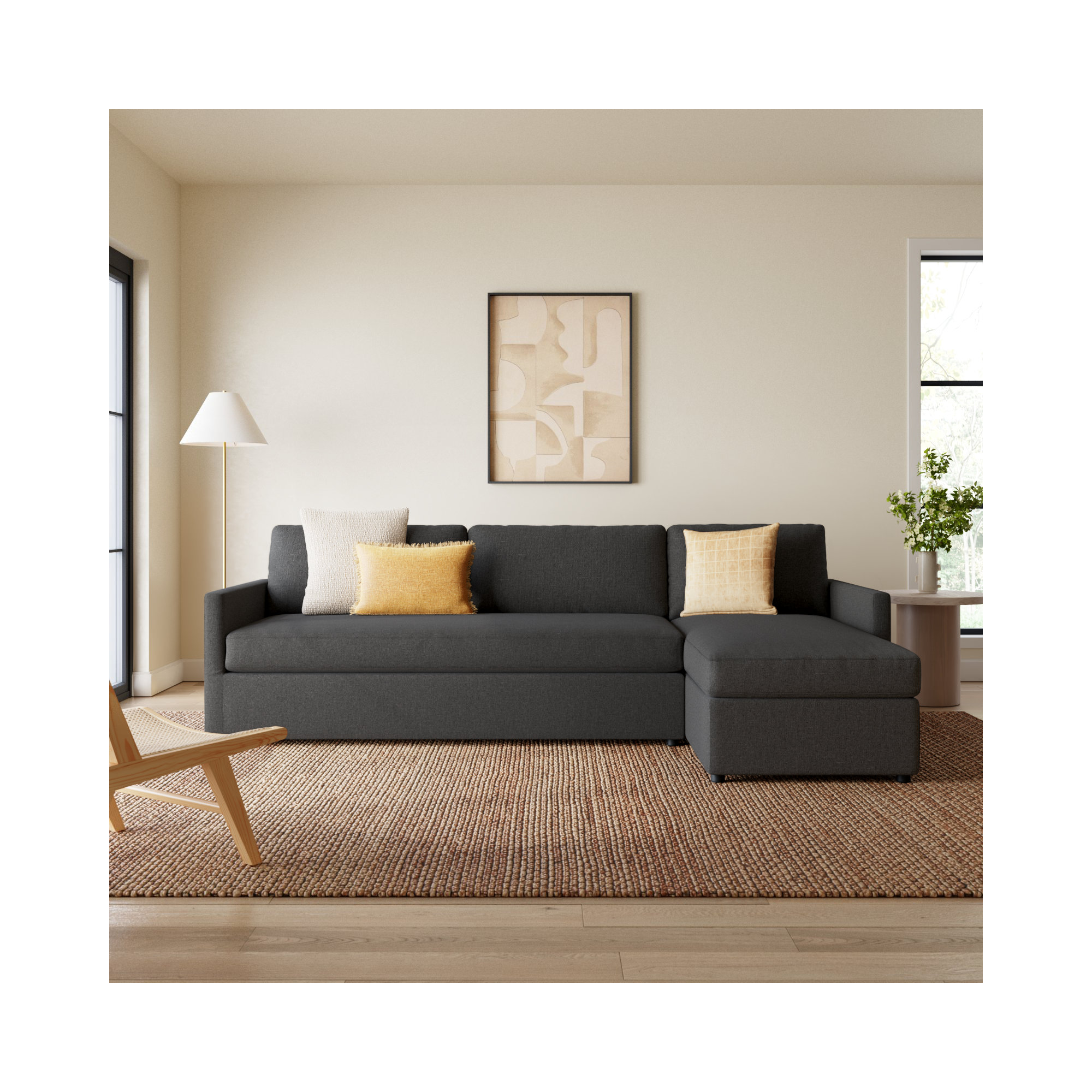 Damari 2 - Piece Upholstered Chaise Sectional, Right Hand Facing, John Sepia Performance Linen Blend