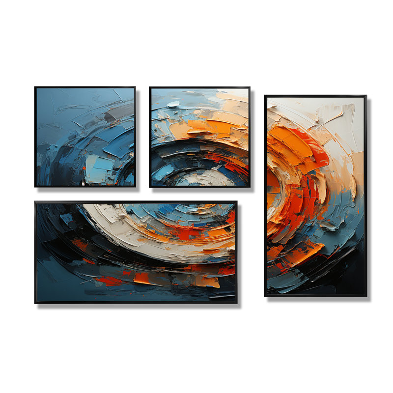 Spirale dynamique - art mural moderne sur toile 4 pièces, Noir, Impression encadrée sans passe-partout