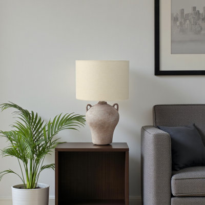 Naya Standard Ceramic Table Lamp in Beige and Linen Shade, 22'' H X 13.75'' W X 13.75'' D