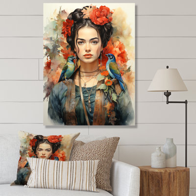 Lynnete " Coral Teal Mexico Art Selfportrait With "