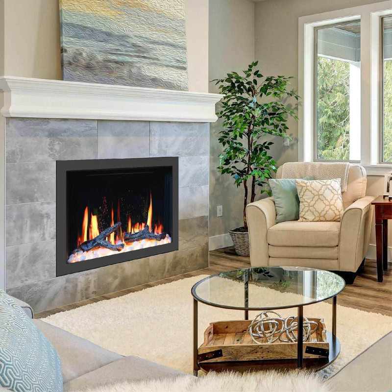 Litestar ZEF38VC-30 30-inch Smart Electric Fireplace Insert – WiFi App Control, Breathing Logs and Crushed Ice Rocks Decor, Multi Flame Colors, Crackling Sound, Built-In Fireplace Heater