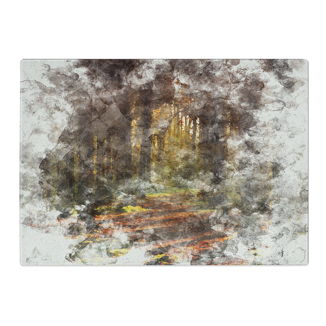 Tempered Glass Walking Through an Autumn Forest Watercolour Chopping Board