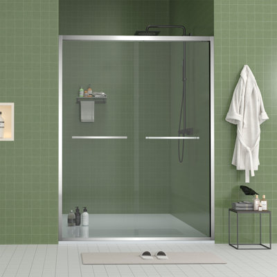56-60"X70" Aluminum Frame Double Sliding Shower Door,Bypass Bathroom Sliding Door With Premium 5/16" (8Mm) Clear Tempered Glass Hardware Sliding Glass Shower Enclosure Finished