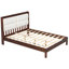 Structure de lit plateforme en bois massif avec tête de lit tapissier en velours beige, finition espresso, aucun sommier requis-276248339