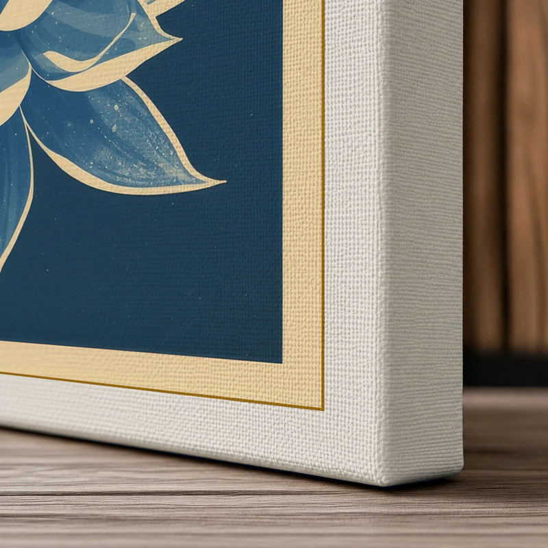 Lotus in Teal Botanical - Wrapped Canvas, 24x16 - 61.0 x 40.6 cm, Cream Border