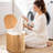 Abercromby Abercromby Resin Wicker Oval Wall Laundry Hamper, Brown with Lid and Removable Liner – Woven Flat-Back Clothes Basket for Bathroom, Bedroom, or Closet Laundry Storage
