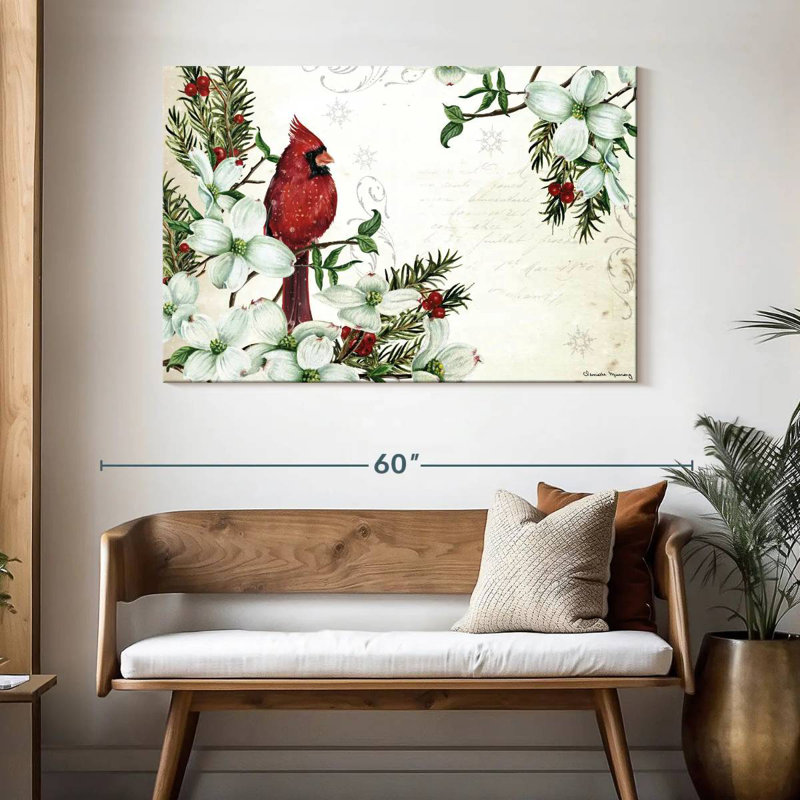 Cardinals d'hiver et cornouiller, H 32 po x l 48 po