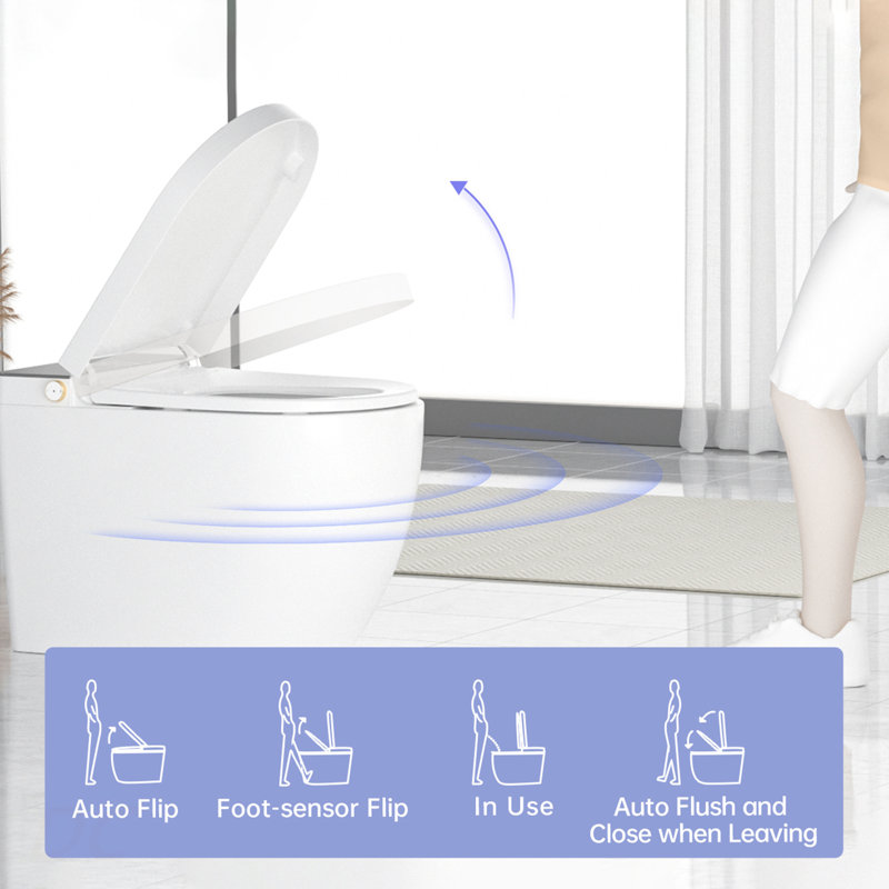 Toilette intelligente moderne intégrée, couvercle à ouverture / fermeture automatique, siège chauffant à température, nettoyage instantané à l'eau chaude, chasse automatique, chasse à distance, chasse d'eau