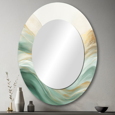 Miroir mural ovale doré et vert Fusion I - Beige