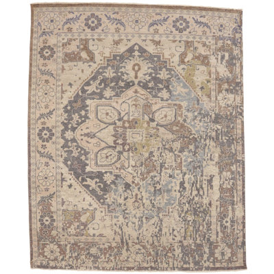 Tapis oriental rectangulaire en laine noué à la main brun
