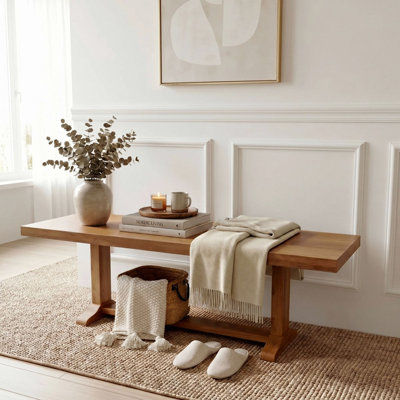 Solid Wood Bench - Kitchen Table Seating with Backless Design, Bed End Bench