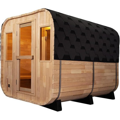ZONEMEL Sauna Canadian Red Cedar 6KW Stove Cube - Outdoor Traditional Steam Sauna Room for 6-8 Person, 70.9" L x 82.7" W x 82.7" H, Waterproof Modern Design with Tempered Glass