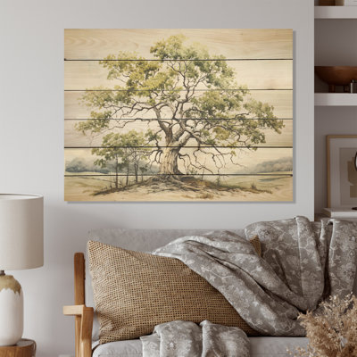 Oak Trees In Monochromatic Palette - Tree Oak Wood Art On Natural Pine Wood