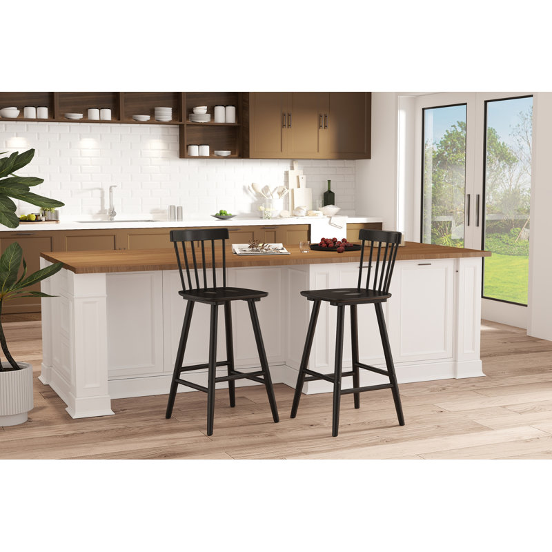 38.5" H Solid Wood Slat Back Counter Stool, Black