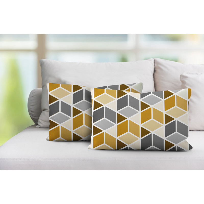 Coussin cubique intérieur / extérieur Cubana, Jaune