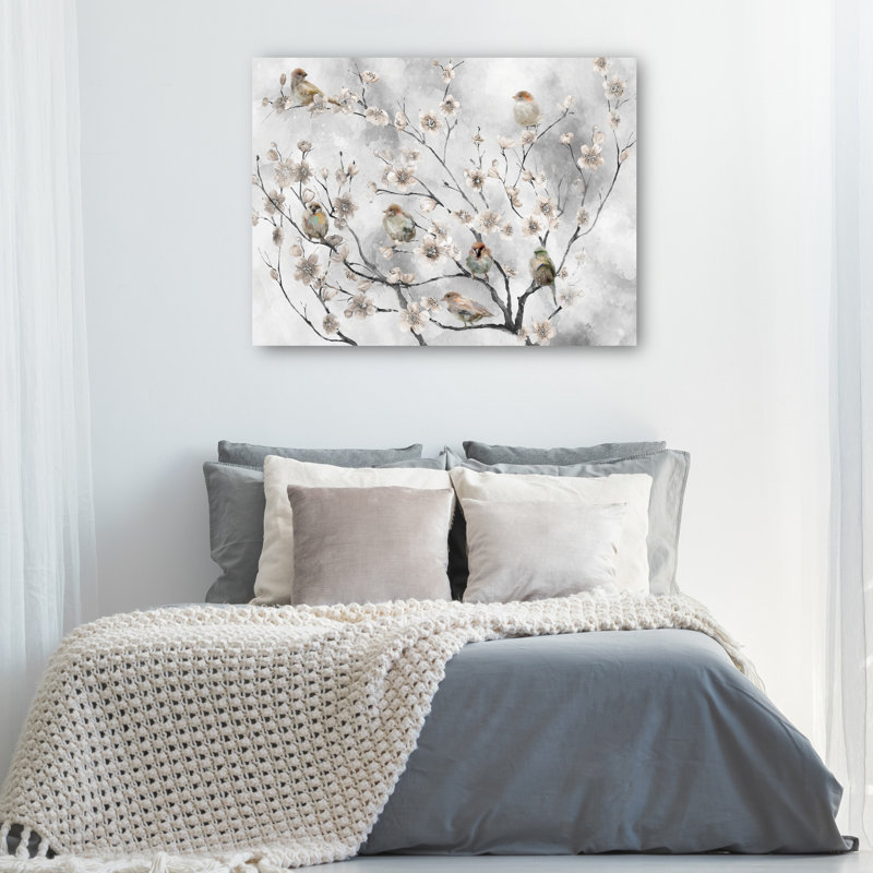 «Cherry Blossom Birds» par Studio Arts, reproduction d'art sur toile, H 18 po x l 24 po, Toile tendue
