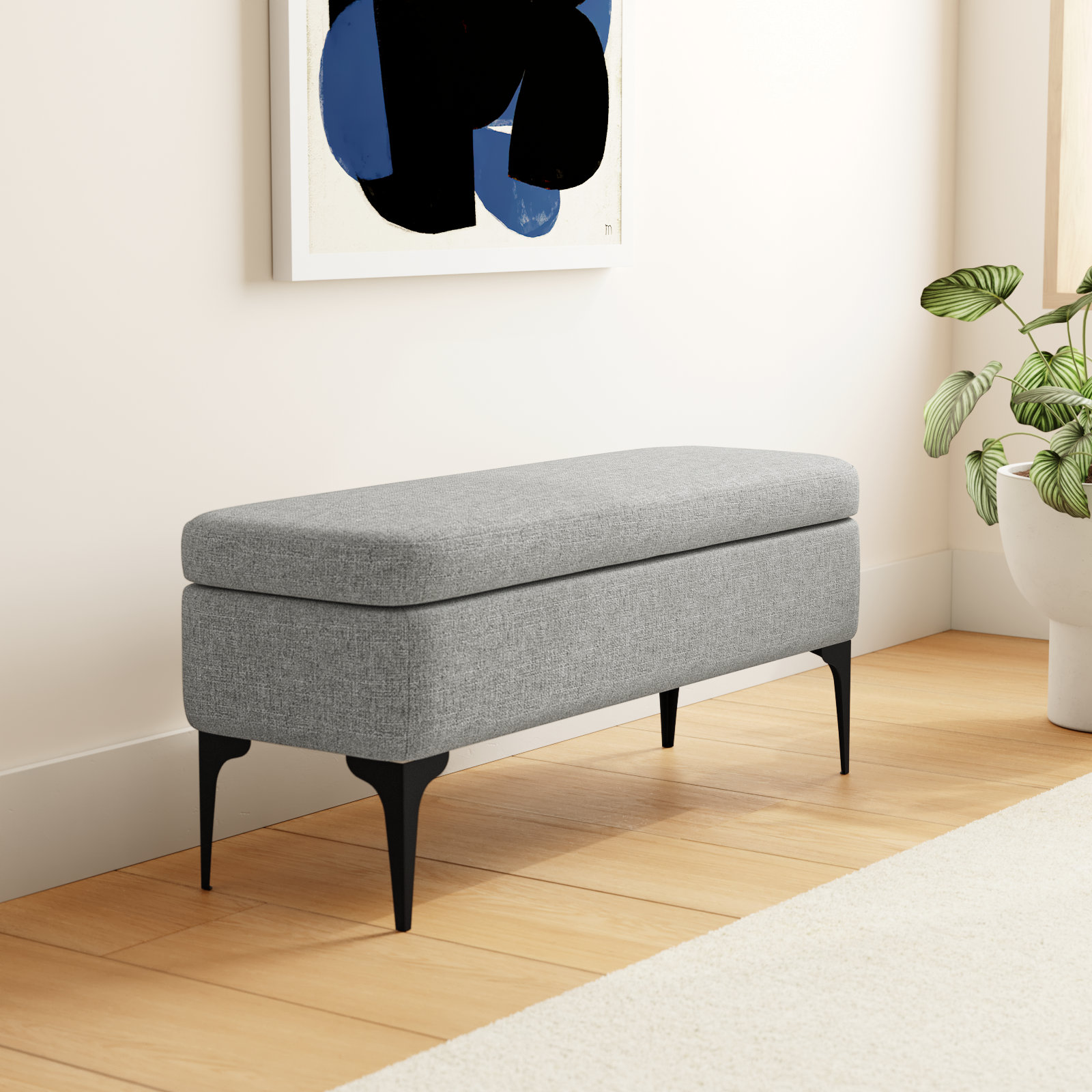 Ameelya 42" Velvet Bedroom Bench, Sustainable Gray Woven
