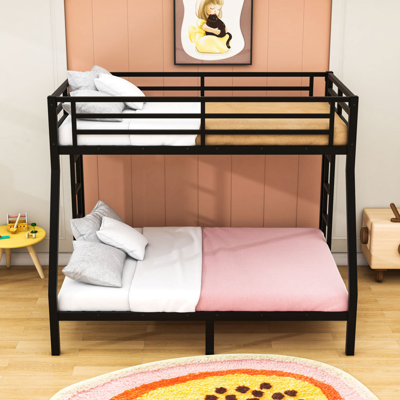 Metal Bunk Bed With Noise-Free Slats And Under-Bed Storage, Black, Twin Over Full