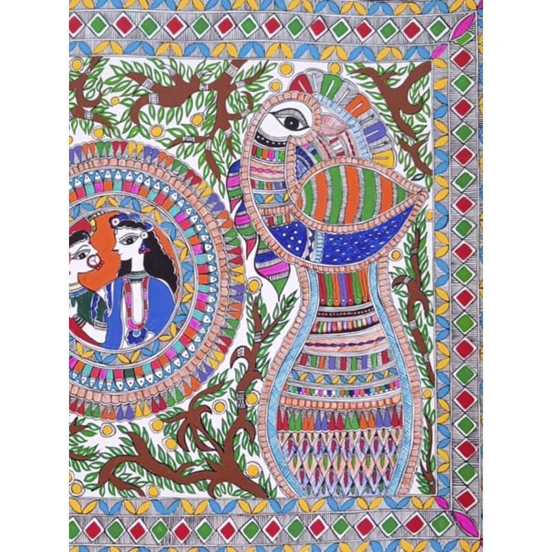 Radha And Krishna With Beautiful Peacock | Acrylic On Handmade Paper | By Muskan