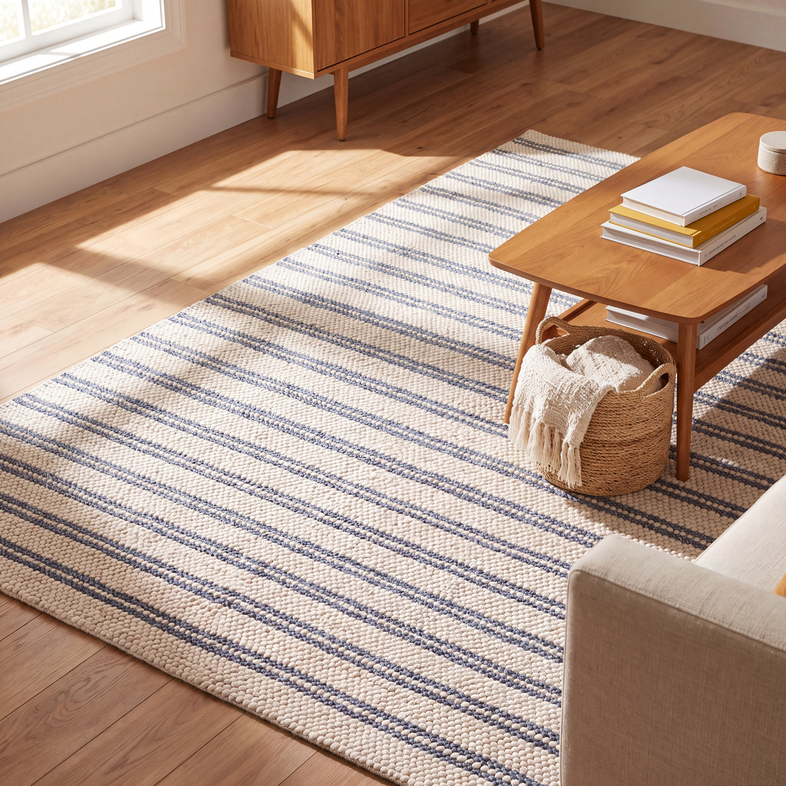 Venit Hand-Hooked Striped Farmhouse Rug, Rectangle 7'6" x 9'6"