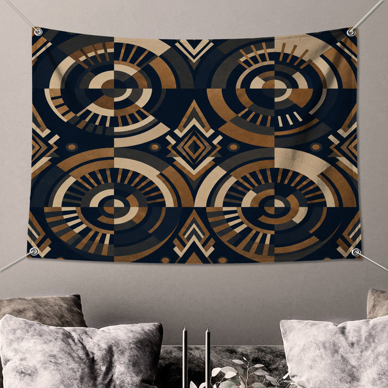 Circular Geometric Pattern Wall Tapestry - Circles Wall Decor, 68in H x80in W with 4 Grommets
