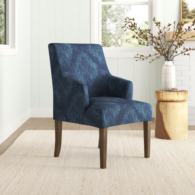 19'' H Cotton Upholstered Armchair, Patterned Indigo