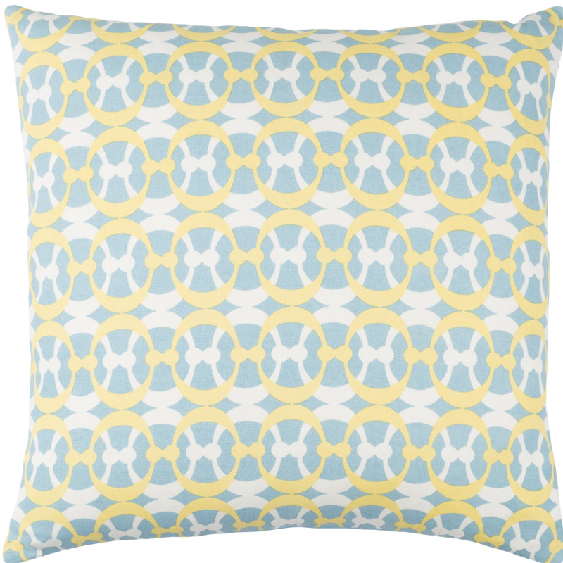 Lina Geometric Cotton Throw Pillow, 18" H x 18" W x 4" D, Aqua / Butter / White