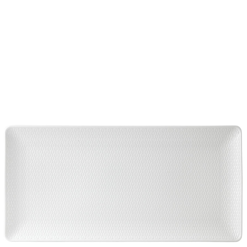 White Rectangular Fine Bone China Serving Tray with Intaglio Texture